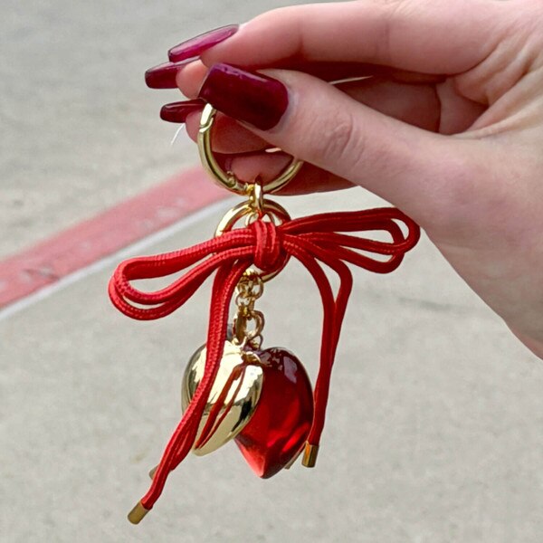 Cardinal Heart & Cord Bag Charm Keychain